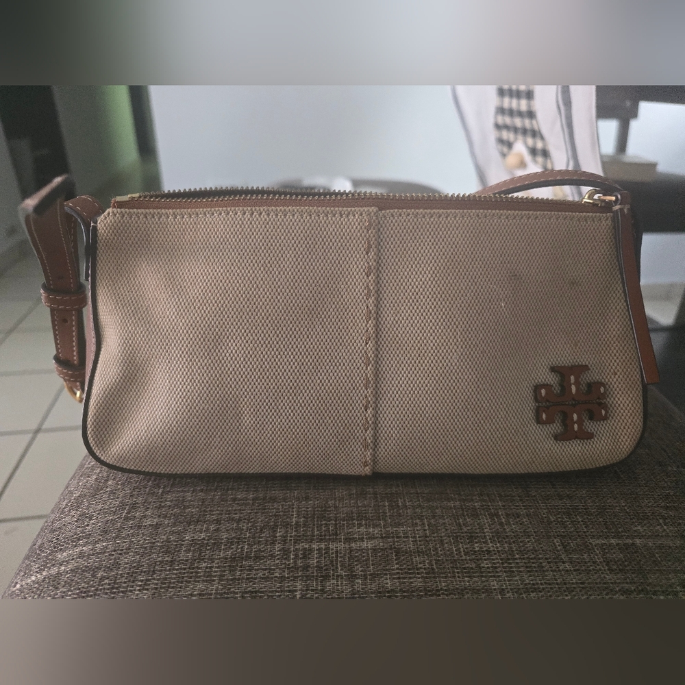 Tory Burch Beige Canvas Clutch